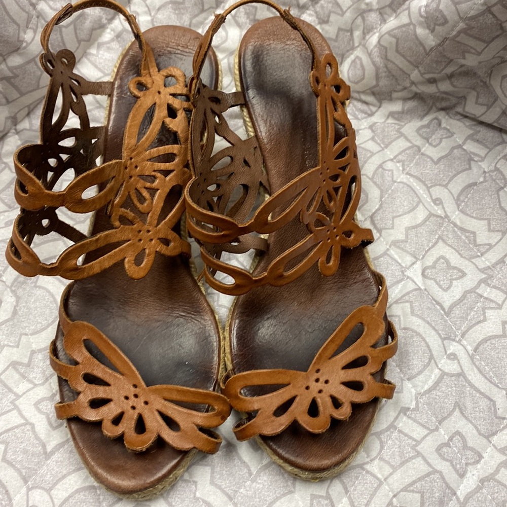 Brown Leather Cutout Sandals